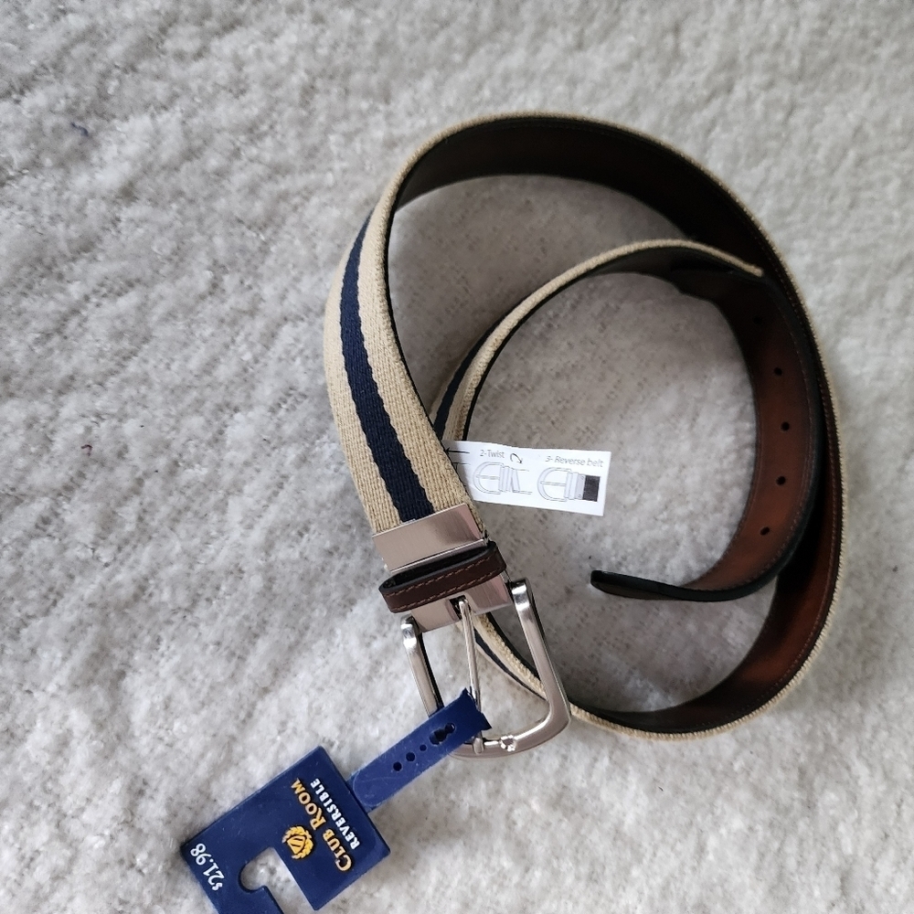 Club room reversible belt kakie and brown faux leather size 40